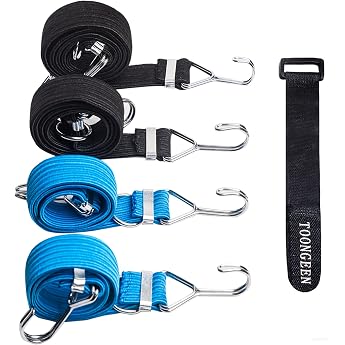 Bungee Cord with Hooks Set of 4 Extra Strong - Tie Down Straps Luggage Tensioner Expander Rope Rubber Rope Ideal for Bicycle Motorcycle Car Transporter Includes 2 x 61 cm 2 x 99 cm
