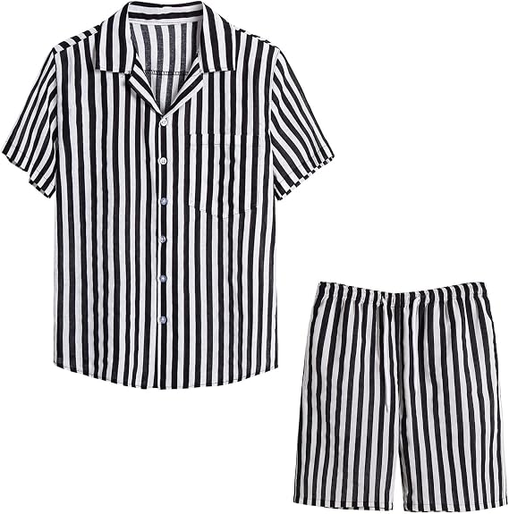 JUNGE Men's 2 Piece Linen Sets Summer Button Down Short Sleeves Shirt and  Shorts Set Striped Hawaiian Two Piece Outfits Sets : Amazon.ca: Clothing,  Shoes u0026 Accessories