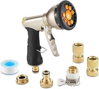 Juego de Pistola de Spray para Jardín, Incluye pulverizador de riego, Manguera de Latón, Kit de Conectores, Cinta de Sellado PTFE, Color Blanco