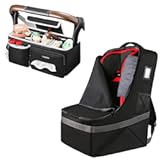 YOREPEK Padded Car Seat Travel Bag Backpack for Airplane, Adjustable Stroller Organizer with 2 Insulated Cup Holders, Easy-clean Stroller Bag for Travel, Black
