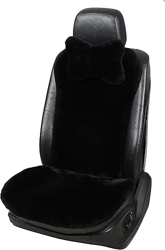 Miniatura 8 de U&M Fundas de asiento de coche de piel de oveja auténtica, piel de lana natural, accesorios de cojín de asiento de automóvil, ajuste universal,