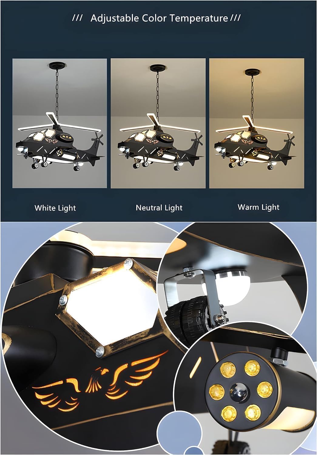 Modern Chandelier, Ceiling Light Led Light,Modern Cartoon Airplane Boys Room Light Fixture, Cool Military Helicopter Chandelier,Chandelier Lamps/Color/Black