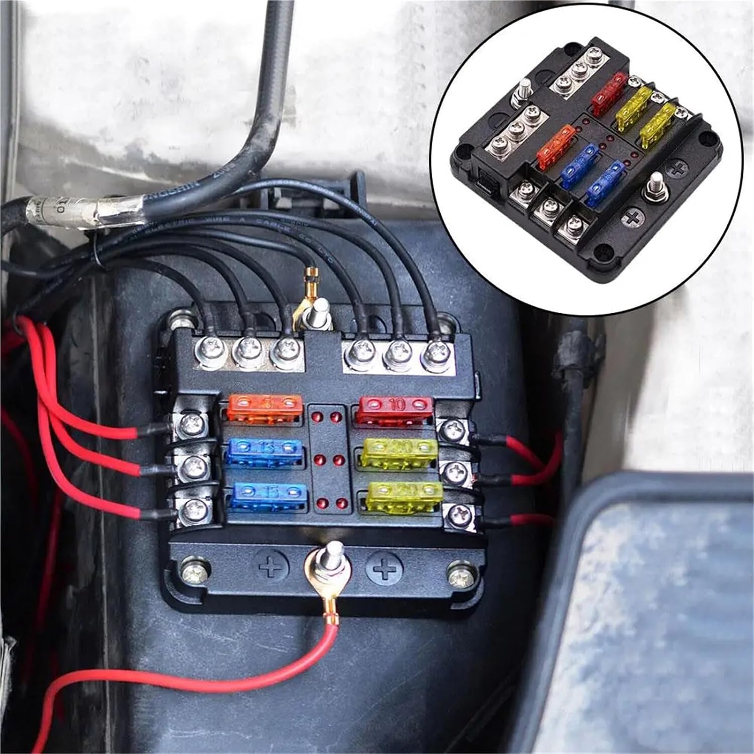 Car Boat Fuse Box Holder with 6 Ways 12 Ways Power Fuse 12V Block Warning Holder LED Indicator Distribution Panel 36V E5U3(12 Way)