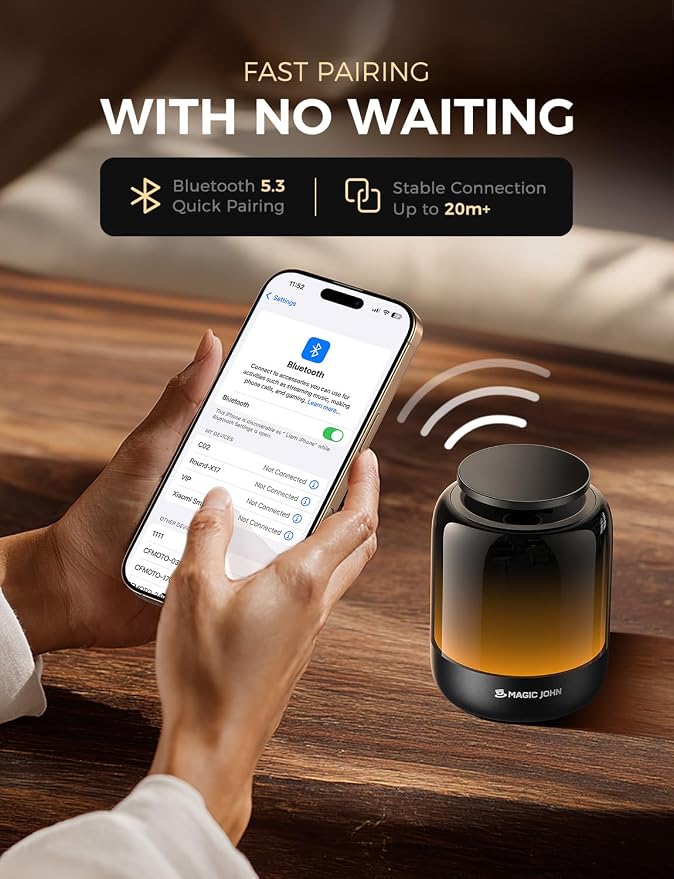 MAGIC JOHN Wireless Induction Speaker with Magnetic Phone Stand, Bluetooth Speaker, Powerful Stereo Sound, Colorful LED Lights, for Home and Outdoors,Compatible with iPhone/iPad/Samsung