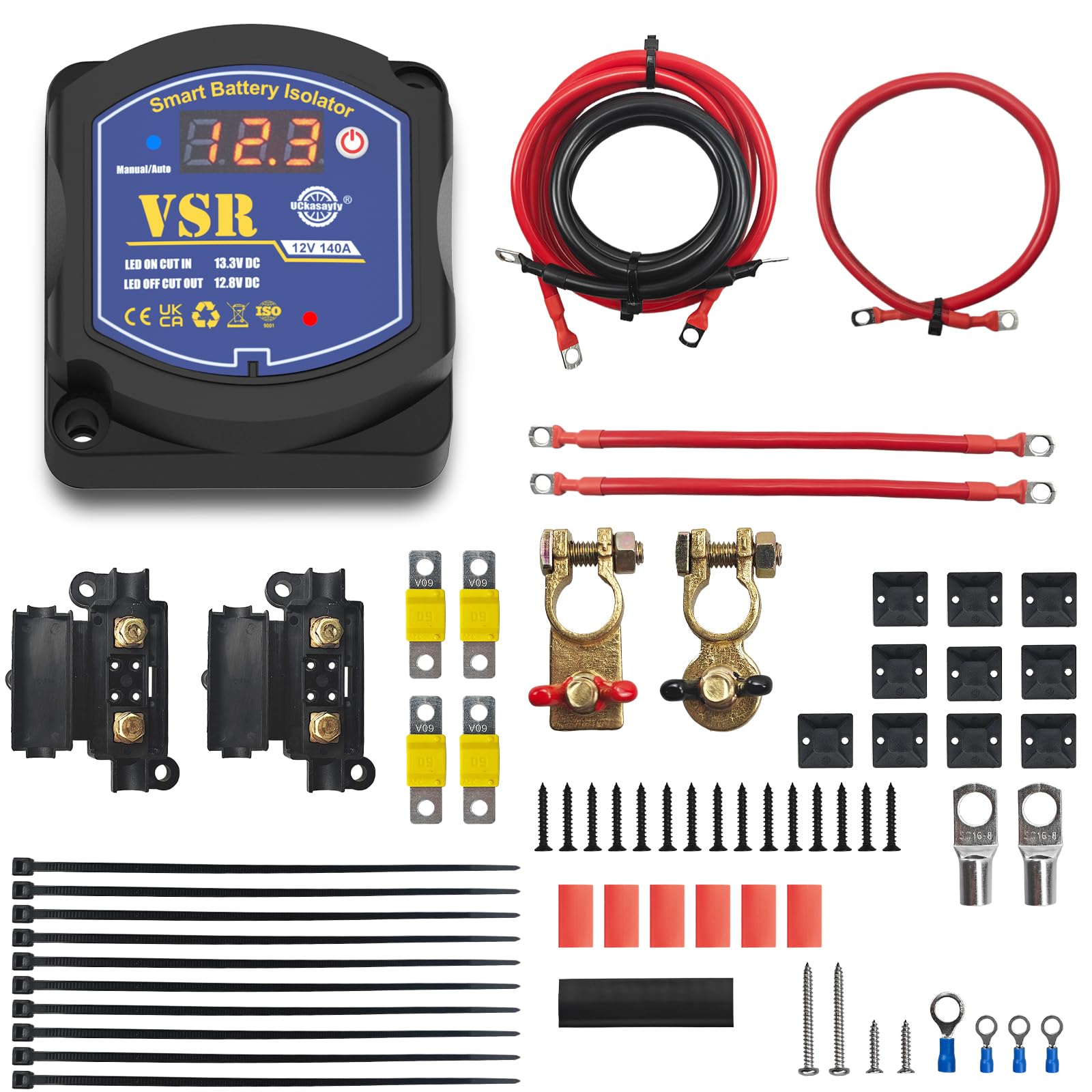 Kit isolatore doppia batteria 12V 140A, relè VSR, intelligente. Compatibile con UTV, marine, auto, RV, barca, camion, rimorchio, ATV, camper, moto, non adatto per batterie al litio