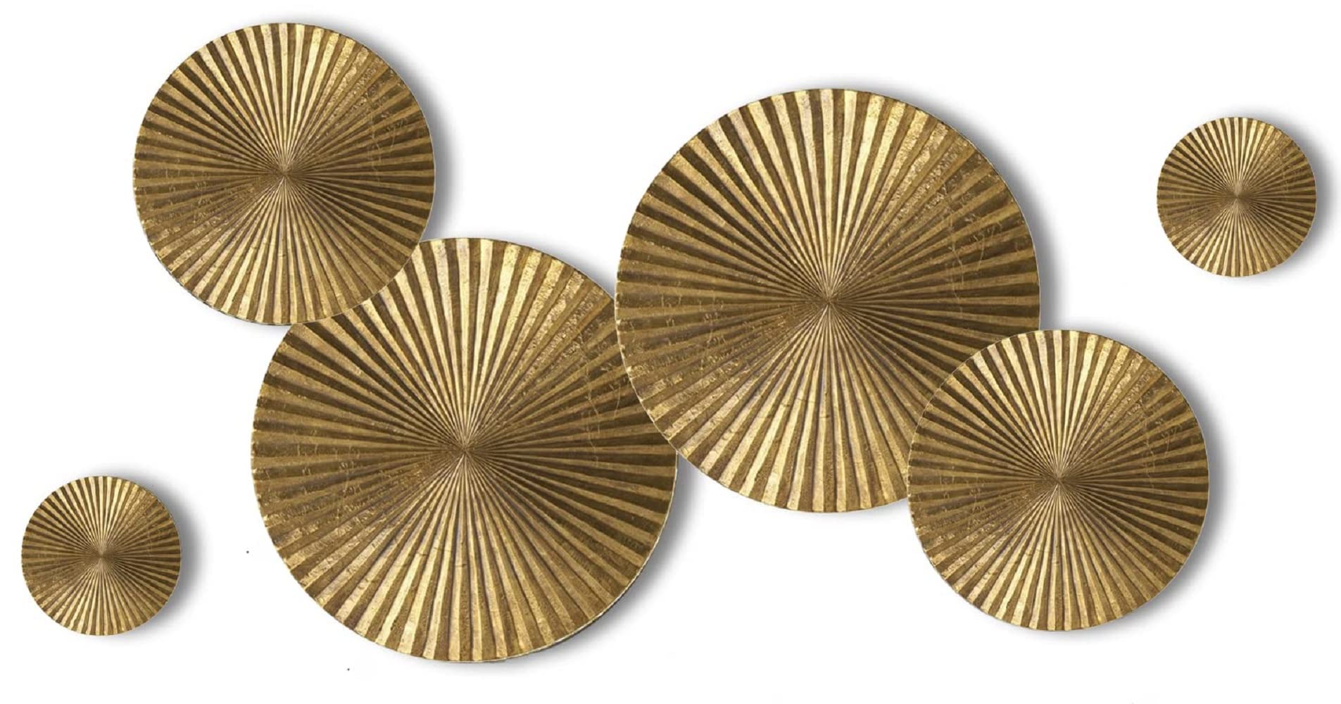 Craftter Luxury Gold Sunburst Metal Wall Art – 3D Textured Circular Wall Decor for Modern & Boho Interiors 6 Pieces | Sculpture and Hanging Decor for Living Room