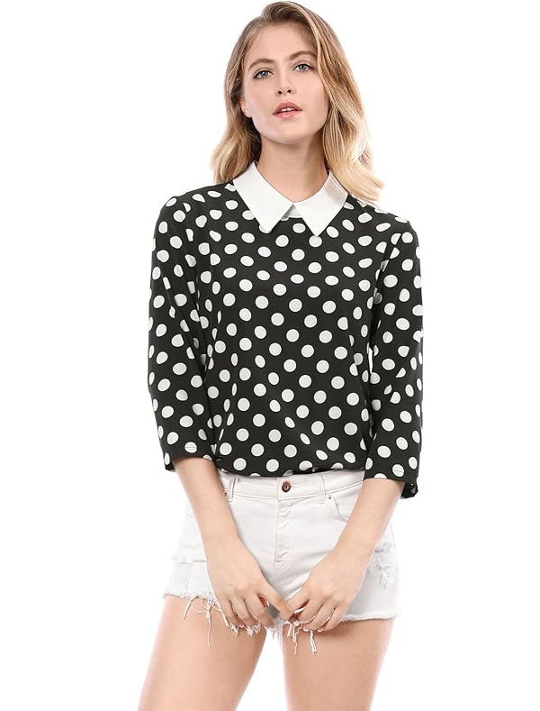 Allegra K Women's Polka Dots Top Casual 3/4 Sleeve Peter Pan Collar Blouse by Allegra K - Used condition - Image 3