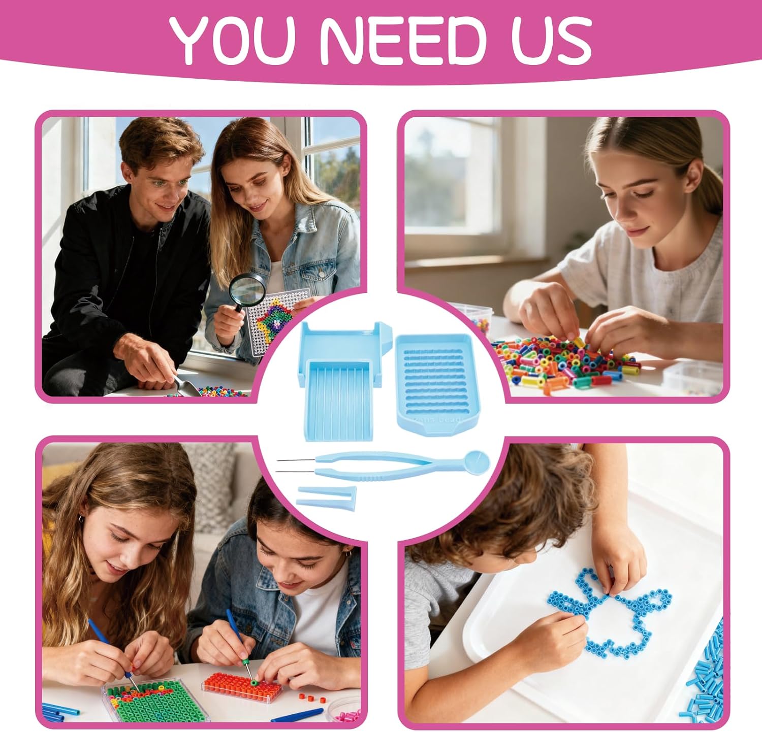 5mm Fuse Bead Double Needle Tweezer Bead Scoop - Picking Tray &Aligner Tray Kit,Efficient Sorting Tools with Effortless Beads Recovery.(blue) - Image 6