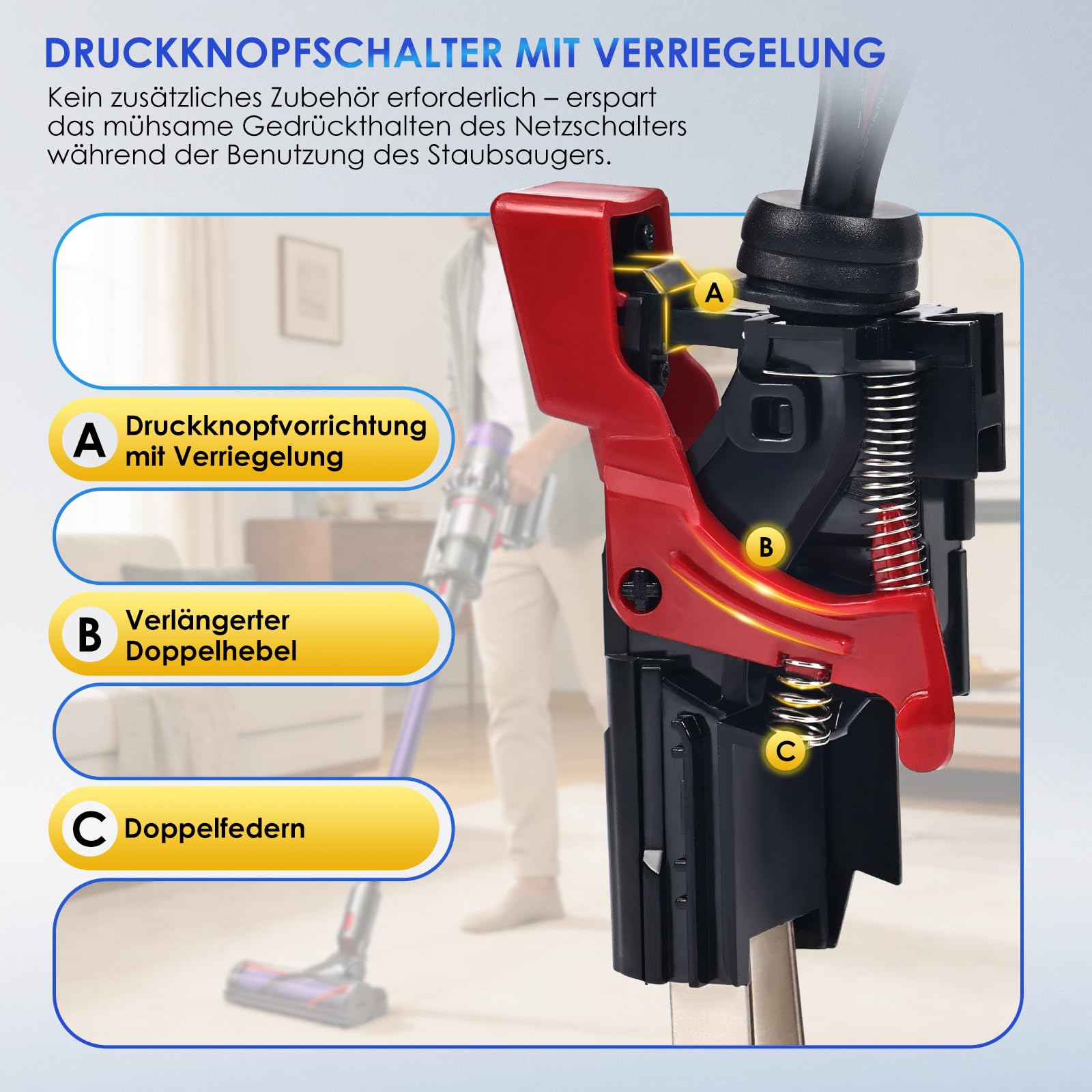 Upgrade V11 Gehäuse für Dyson SV14 inkl. Feststellfunktion Schalter-Montage | V11 Ersatzgehäuse & Hauptkörper mit Griff Staubsauger Ersatzteile 970142-01 (Nur Schraub-Akku)
