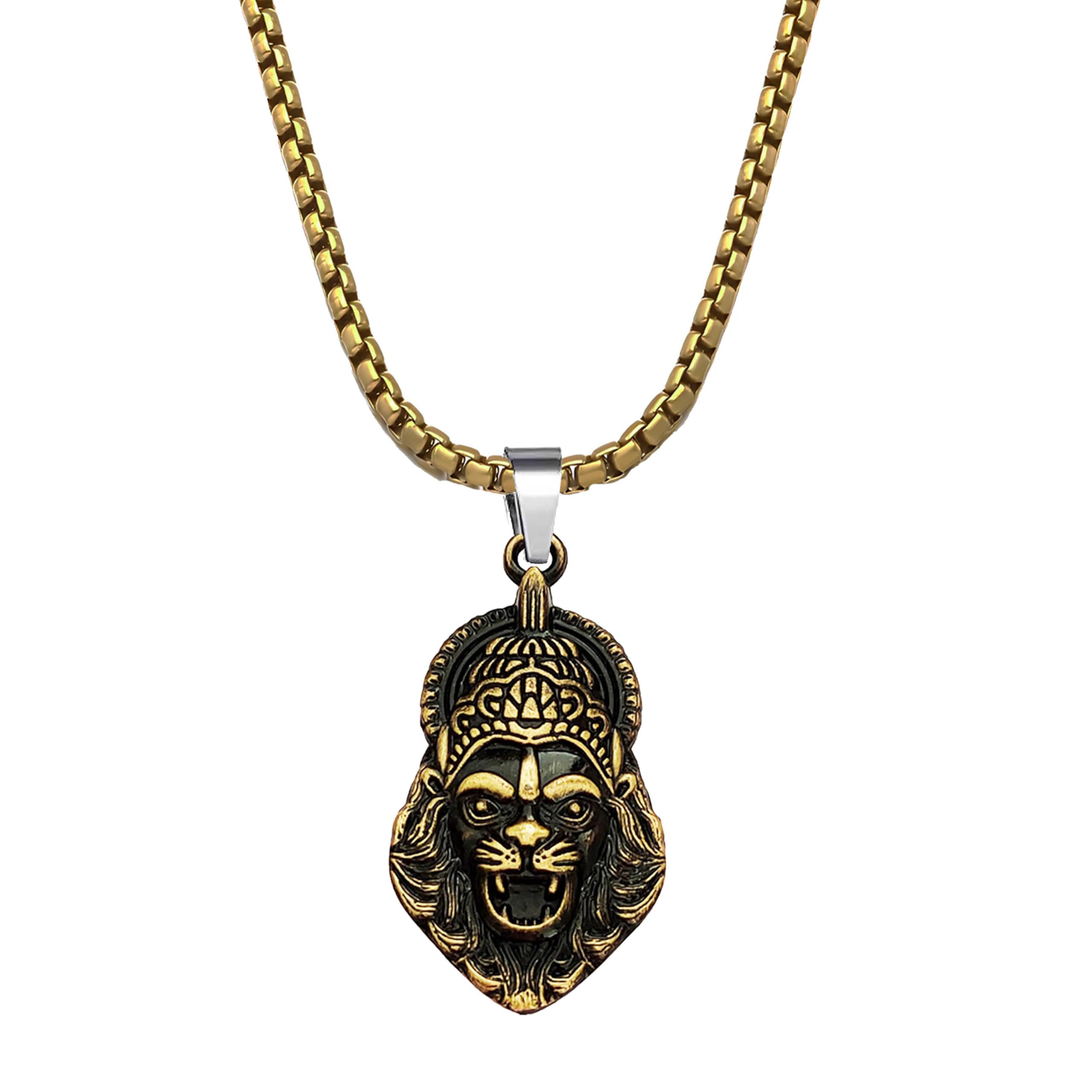 Narasimha Metal Pendant With 22 Inch Box Stainless Steel Chain | Lord Narshinha Trident Necklace | Hindu Religious Jewelry for Men & Women