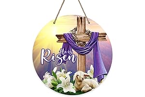 Heavenly Easter Front Porch Decor: 'He is Risen' Cross Sign & Lily Wreath