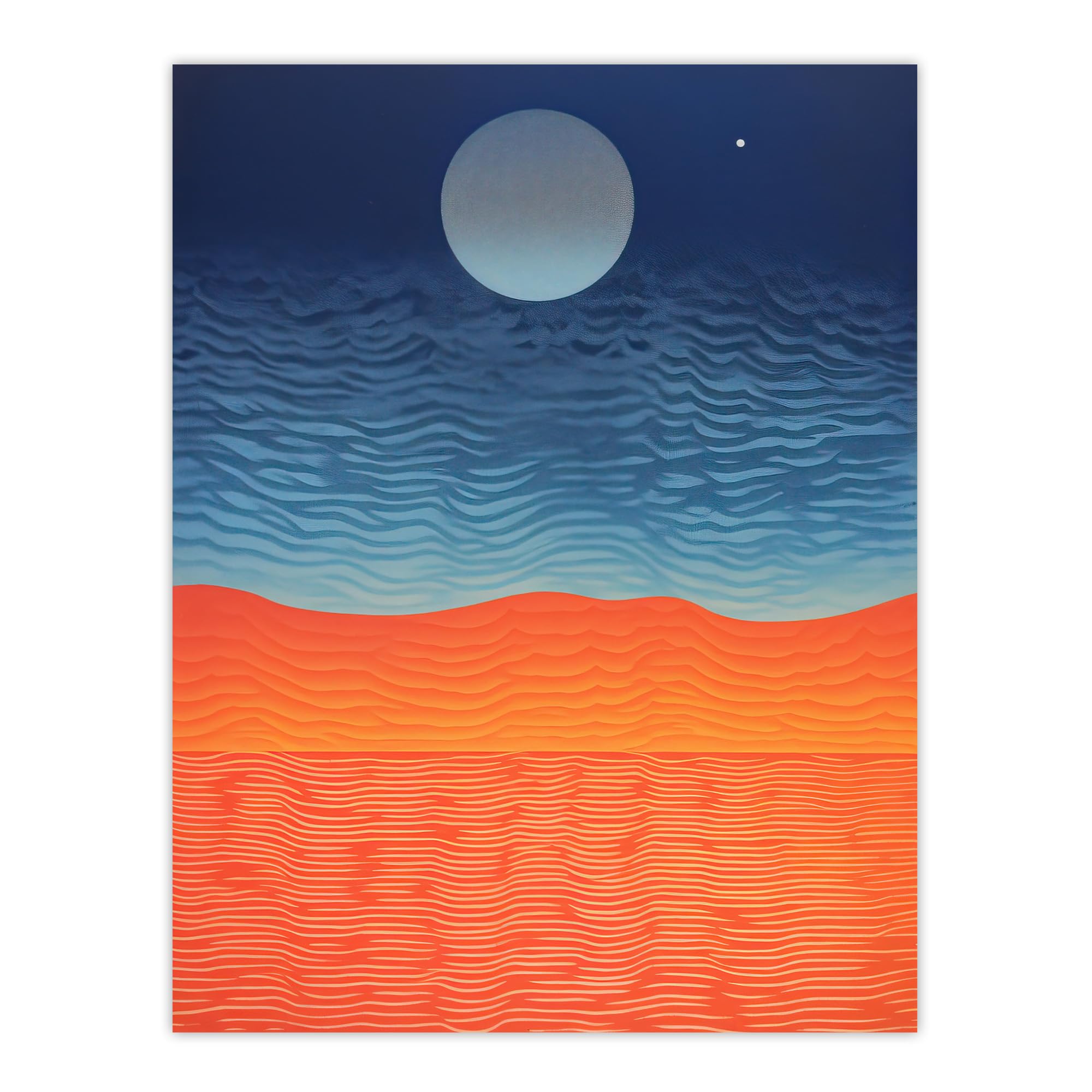 Artery8 Sahara Moonrise Coral Orange On Blue Serene Landscape Extra Large XL Wall Art Poster Print