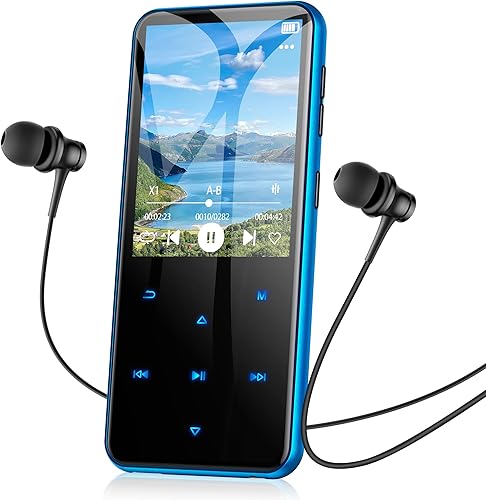 AGPTEK Reproductor MP3 de 64 GB con Bluetooth, reproductor de música M3 de 2.4 pulgadas con altavoz y radio FM, botones táctiles, soporta hasta 128