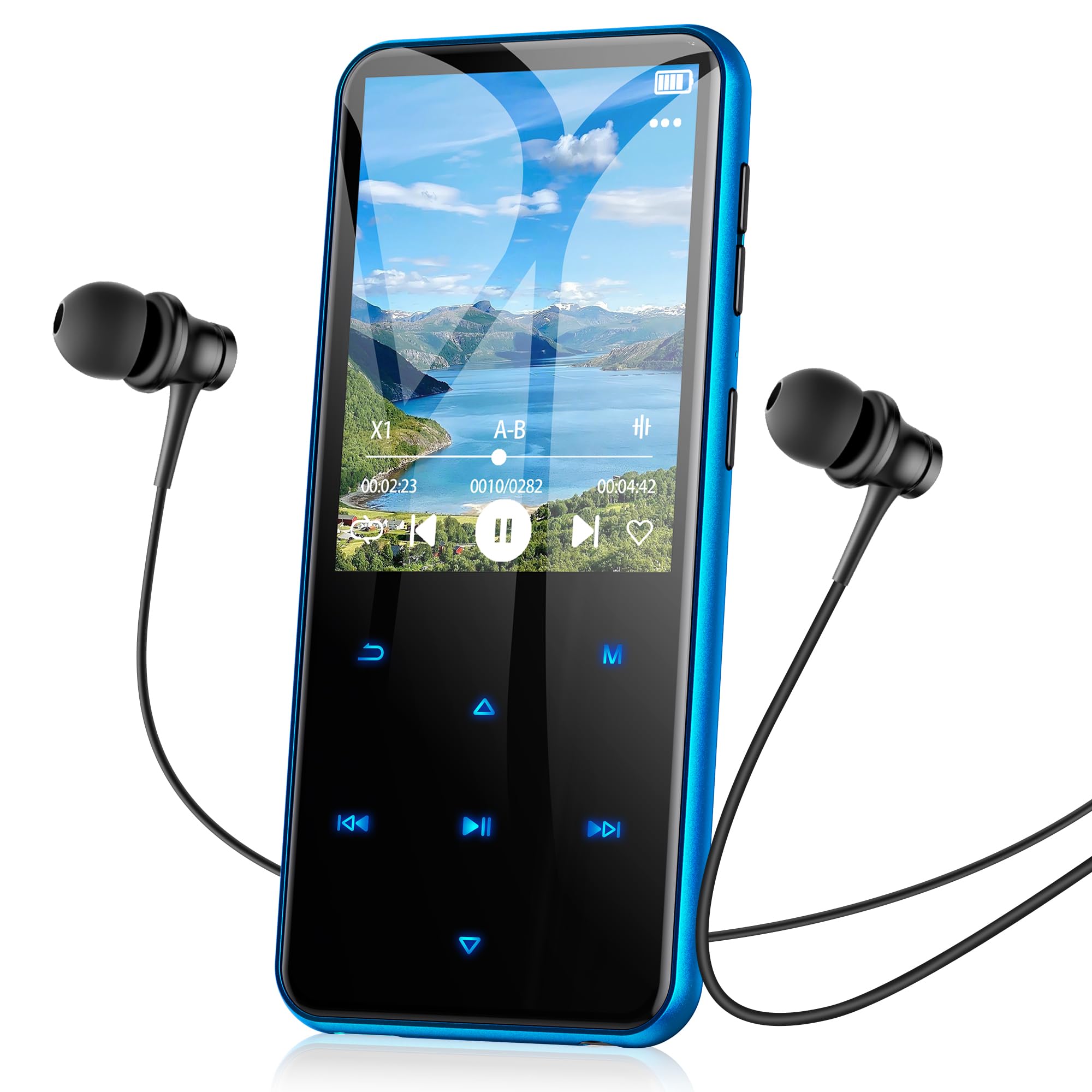 Photo 1 of AGPTEK 64GB MP3 Player with Bluetooth, M3 2.4 inch Music Player with Speaker and FM Radio, Touch Buttons, Supports Up to 128GB(Blue)