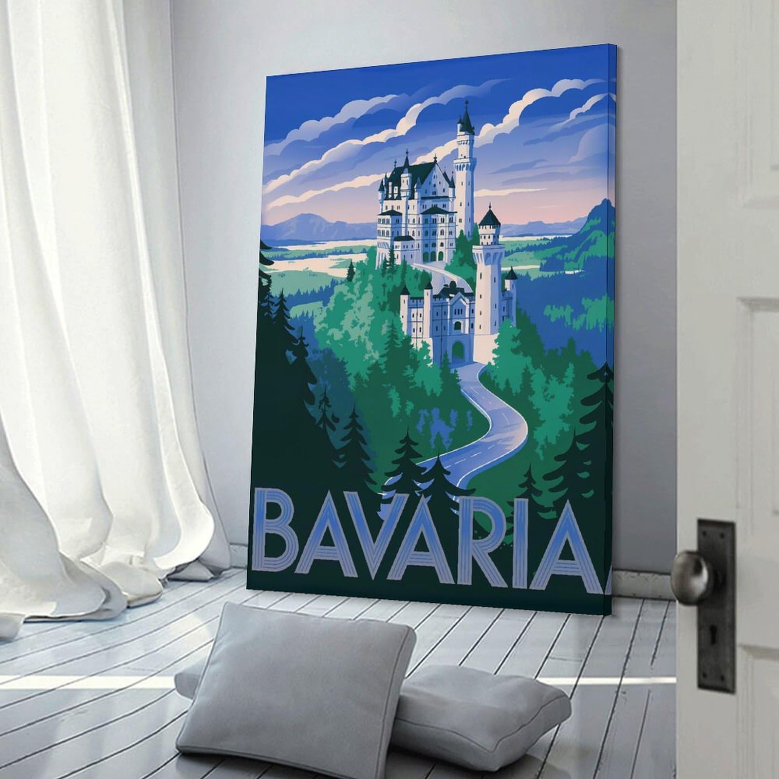 Junmoney Home Decor Wall Art Bavaria Neuschwanstein Castle Travel, 20x30inch(50x75cm), for Flats, Guest Rooms Or Compact Rooms, Wall Decor with Flexible Room Appeal