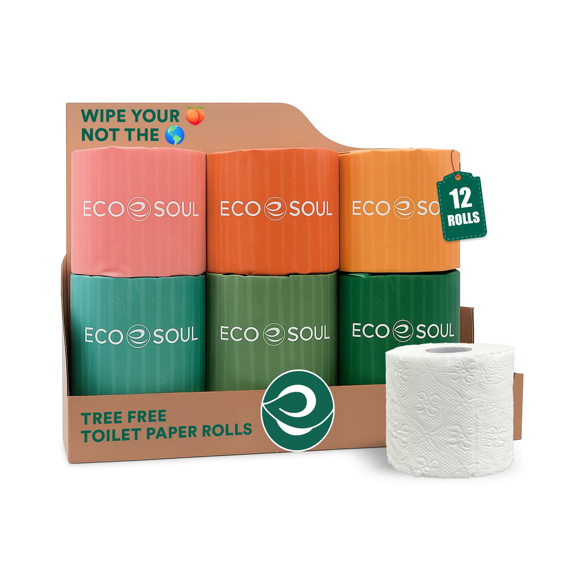 ECO SOUL Bamboo Toilet Paper 12 Mega Rolls 3 Ply, 300 Sheets per Roll | Eco-Friendly Septic Safe Organic Bath Tissues Sustainable Toilet Paper Compostable - FSC Certified
