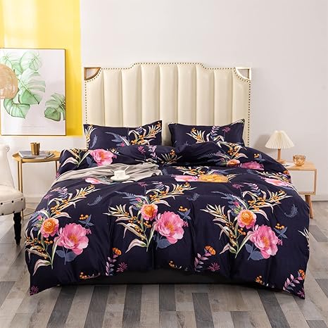 草花エスニック柄 布団カバーセット ベッド用３点(枕カバー+掛け布団 ...