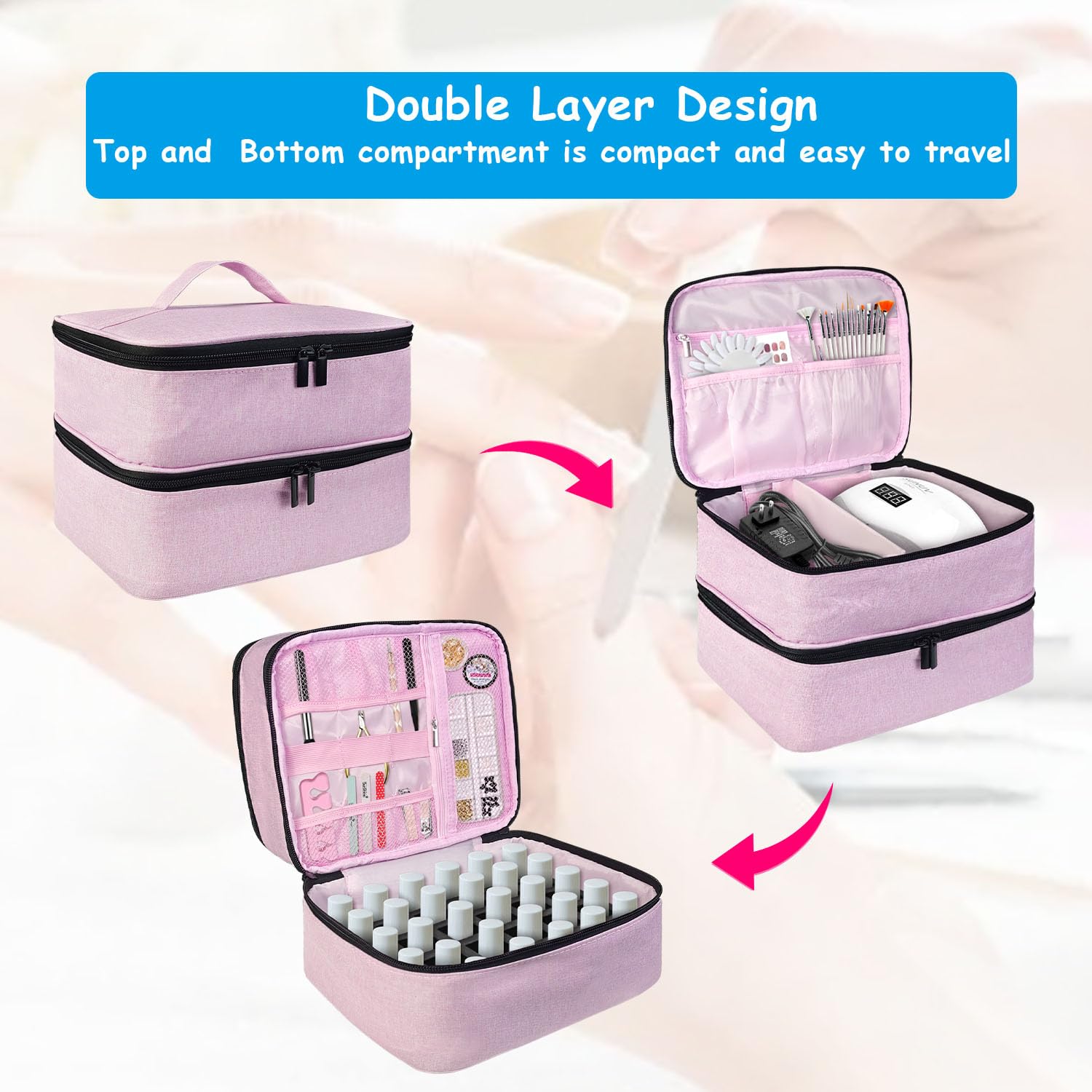 Boczif 2-Layer Nail Polish Organizer Case for Manicure Supplies