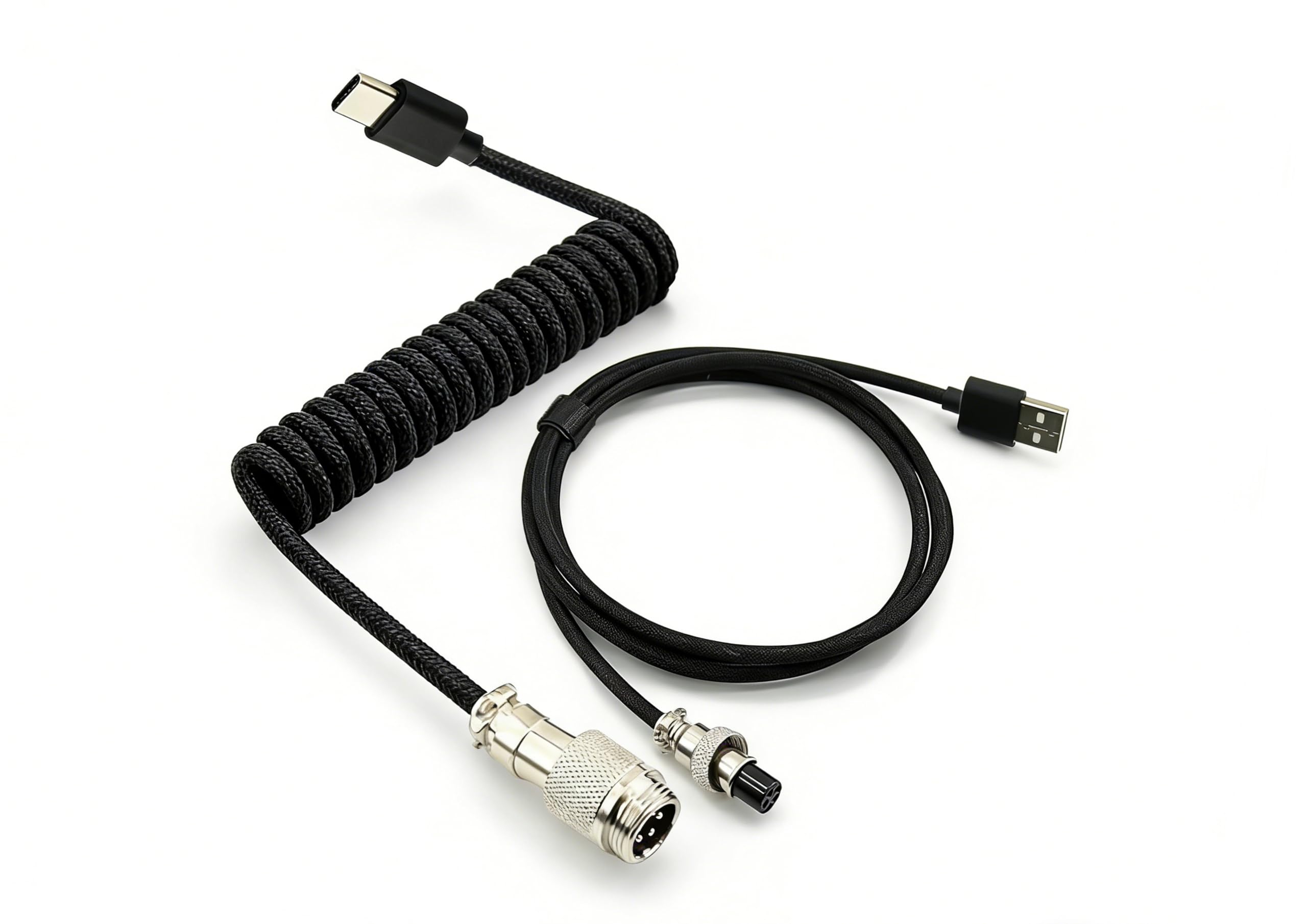 DUSTEWQ Benutzerdefiniertes USB-C-Kabel für Gaming-Tastatur, Doppelärmeliges mechanisches Tastaturkabel mit abnehmbarem Metall-Aviator, USB-C zu USB-A (1,8 M, schwarz)