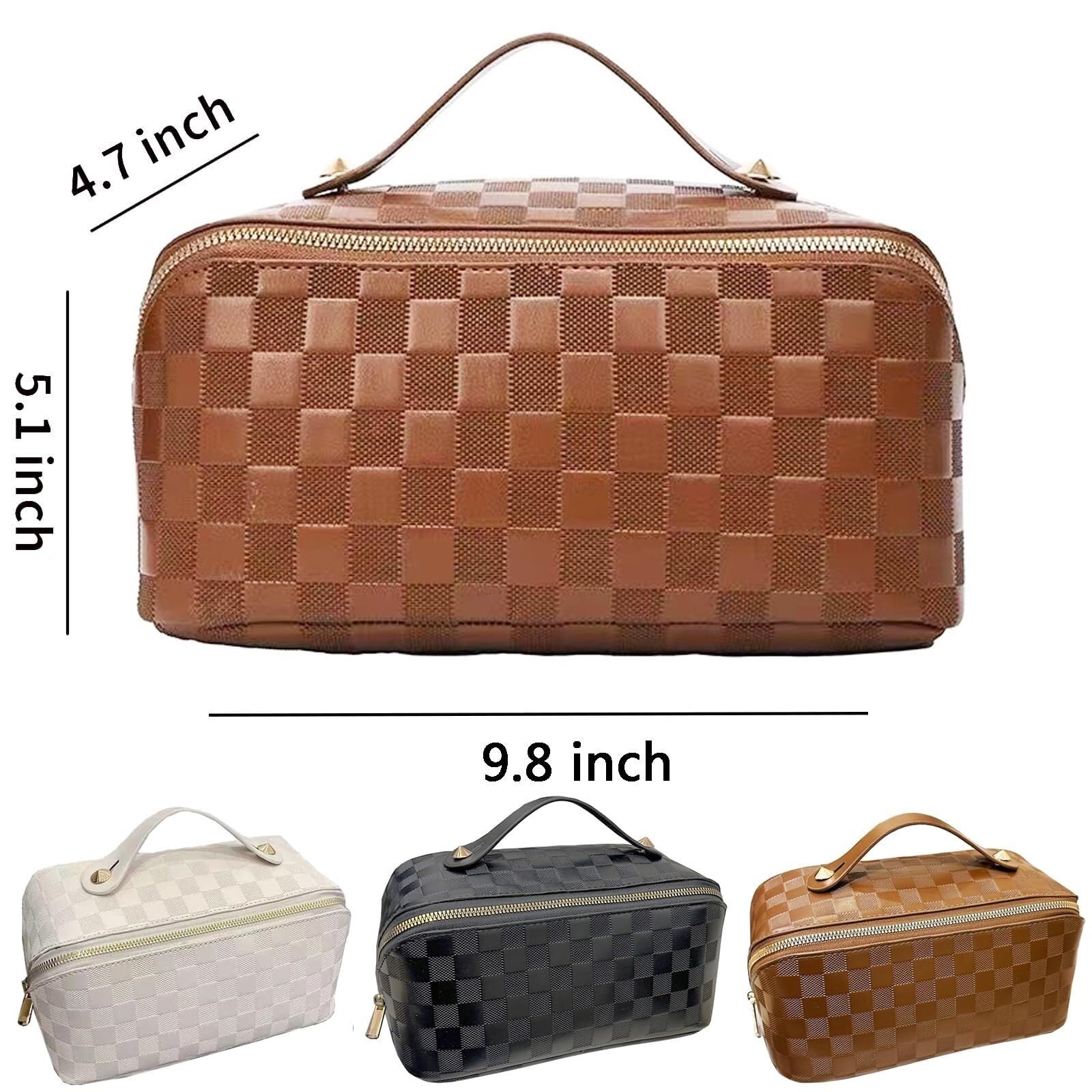 Kosmetiktasche Damen Kosmetiktasche Damen PU-Leder Kosmetiktasche Reise-Kulturbeutel mit Grifffach Kulturbeutel(Brown)