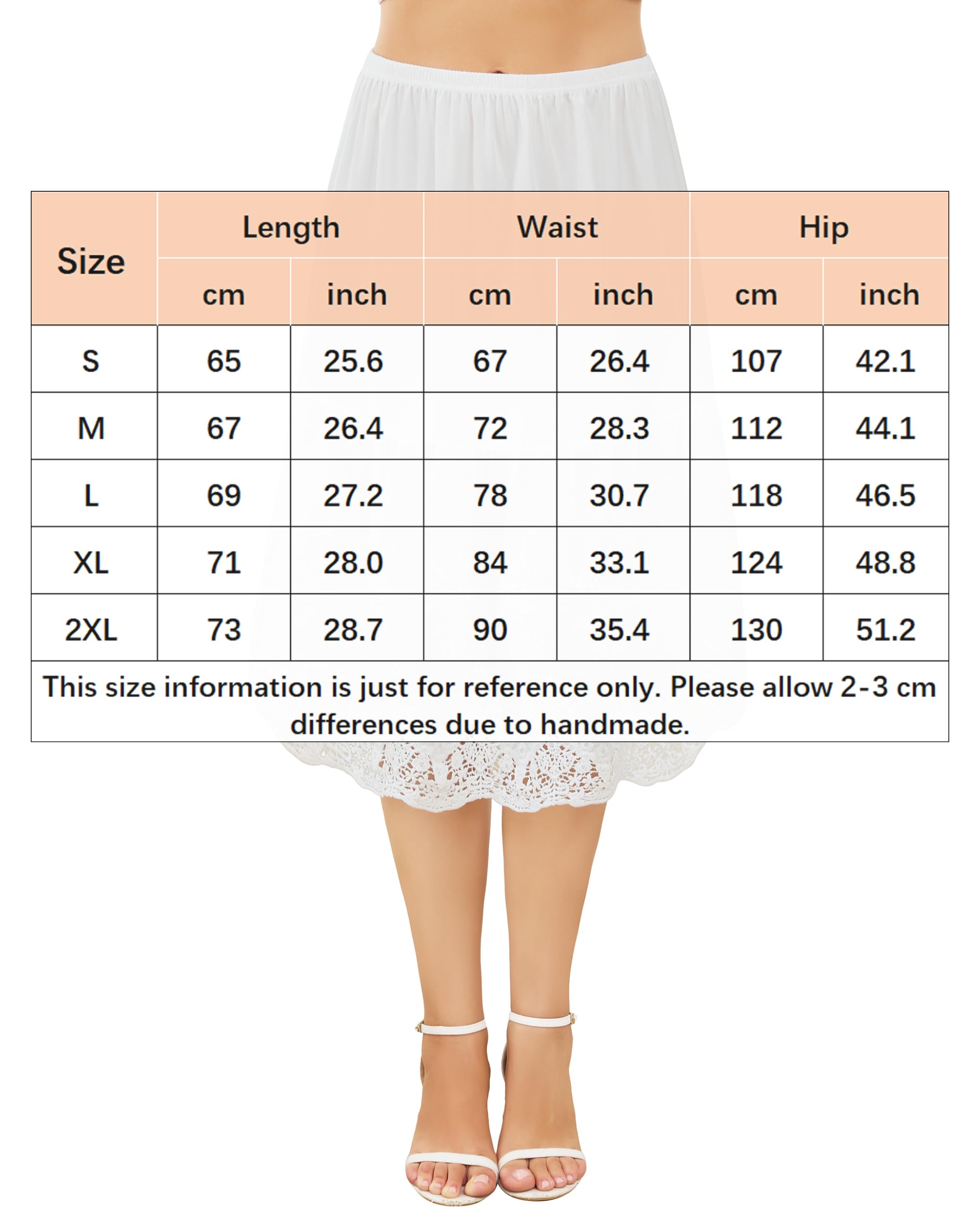 Sopesil Sottogonna da Donna in Cotone Mezza Lunghezza con Ricamo in Pizzo Sottoveste in Vita Elastica A-Linea S-XXL
