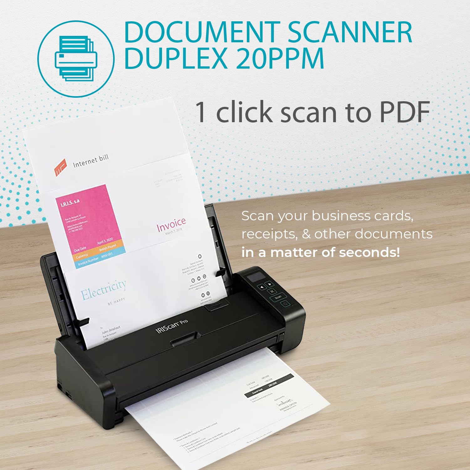 IRIScan Pro v5pro 20PPM ADF Escáner de Documentos dúplex de 20 páginas, Editor de PDF Gratuito, escaneo a Word, PDF, XLS, Tarjetas de Visita a Outlook, escáner de Recibos, escaneo a la Nube
