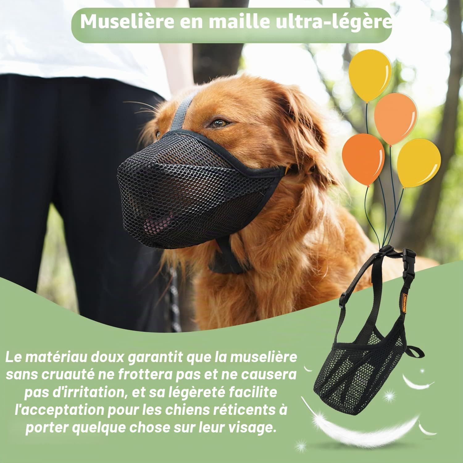 Mayerzon Muselière brevetée en Maille Souple pour Chiens de Petite, Moyenne et Grande Taille, pour la fouille, Les morsures, Le léchage et Le mâchouillage, Permet de haleter et de Boire, Noir, L