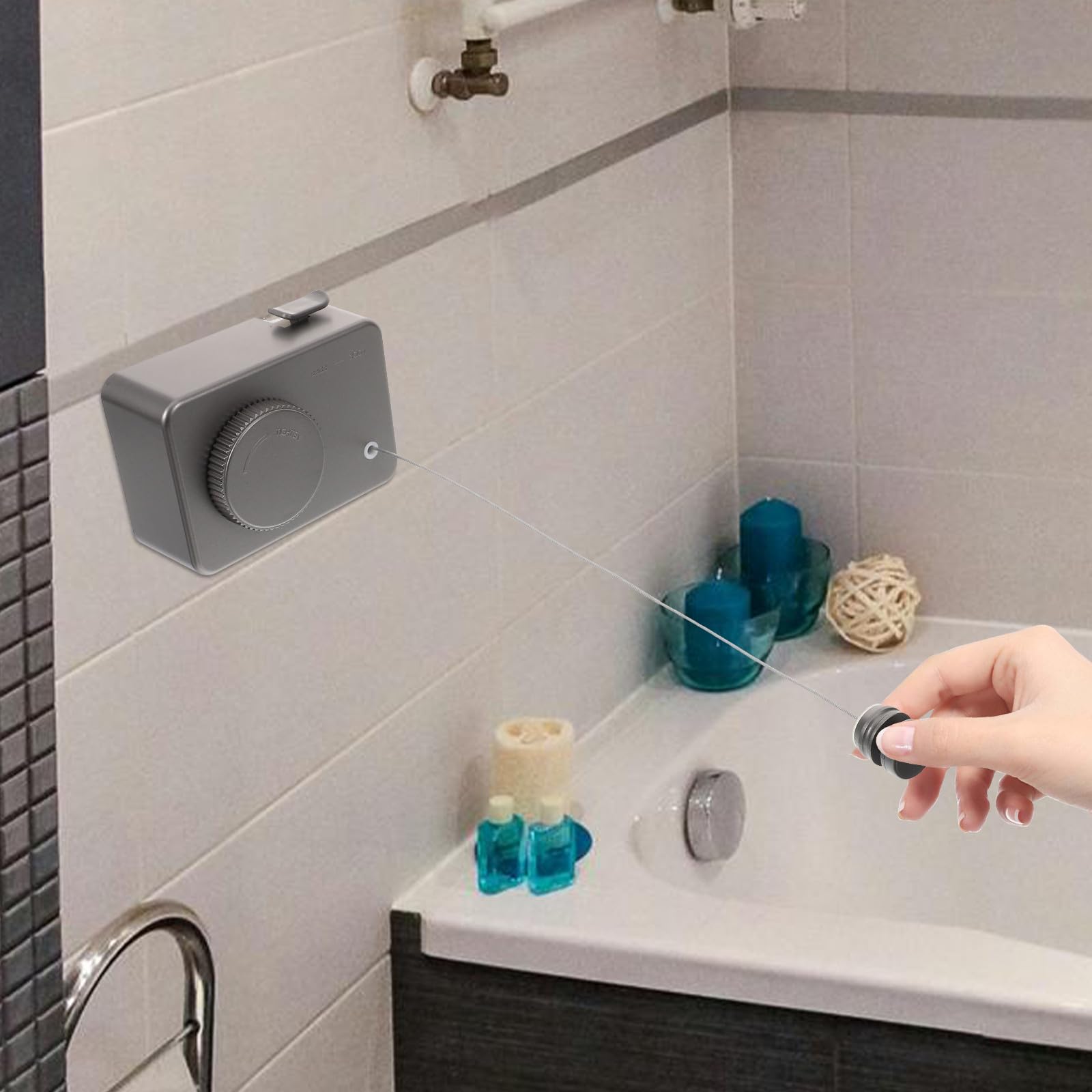 SUPVOX Filo per Stendere la Biancheria Retrattile da Interno Installazione senza Fori, Corda Regolabile Fino a 4,28 M in Materiale Resistente, Stendibiancheria Pratico per Balcone e