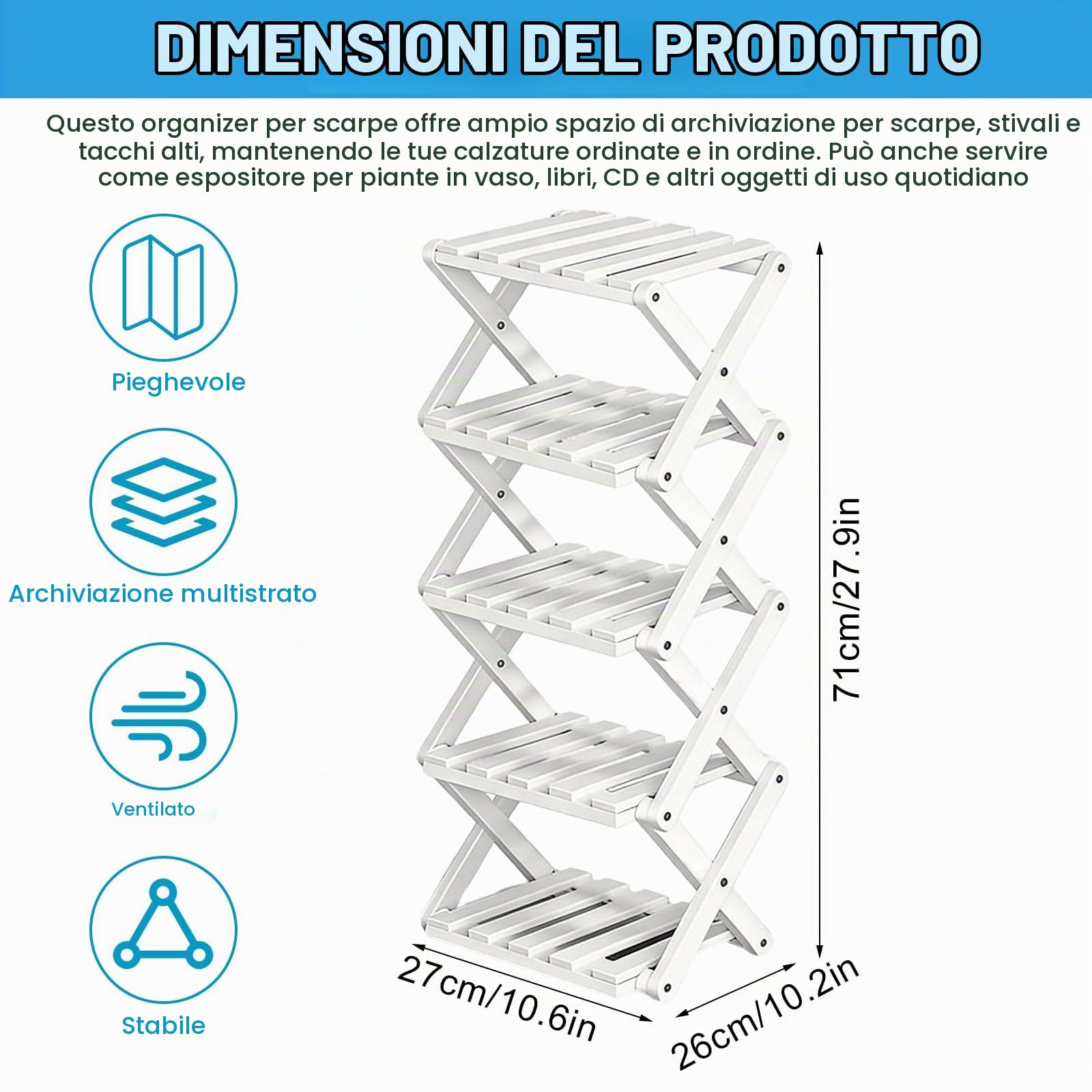 MeYuxg Piccola Scarpiera Salvaspazio Bambù,3-5 Livelli Scarpiera Pieghevole,Verticale Piccola Scaffale Autoportante,per ingresso corridoio camera da letto armadio(5 Livelli)