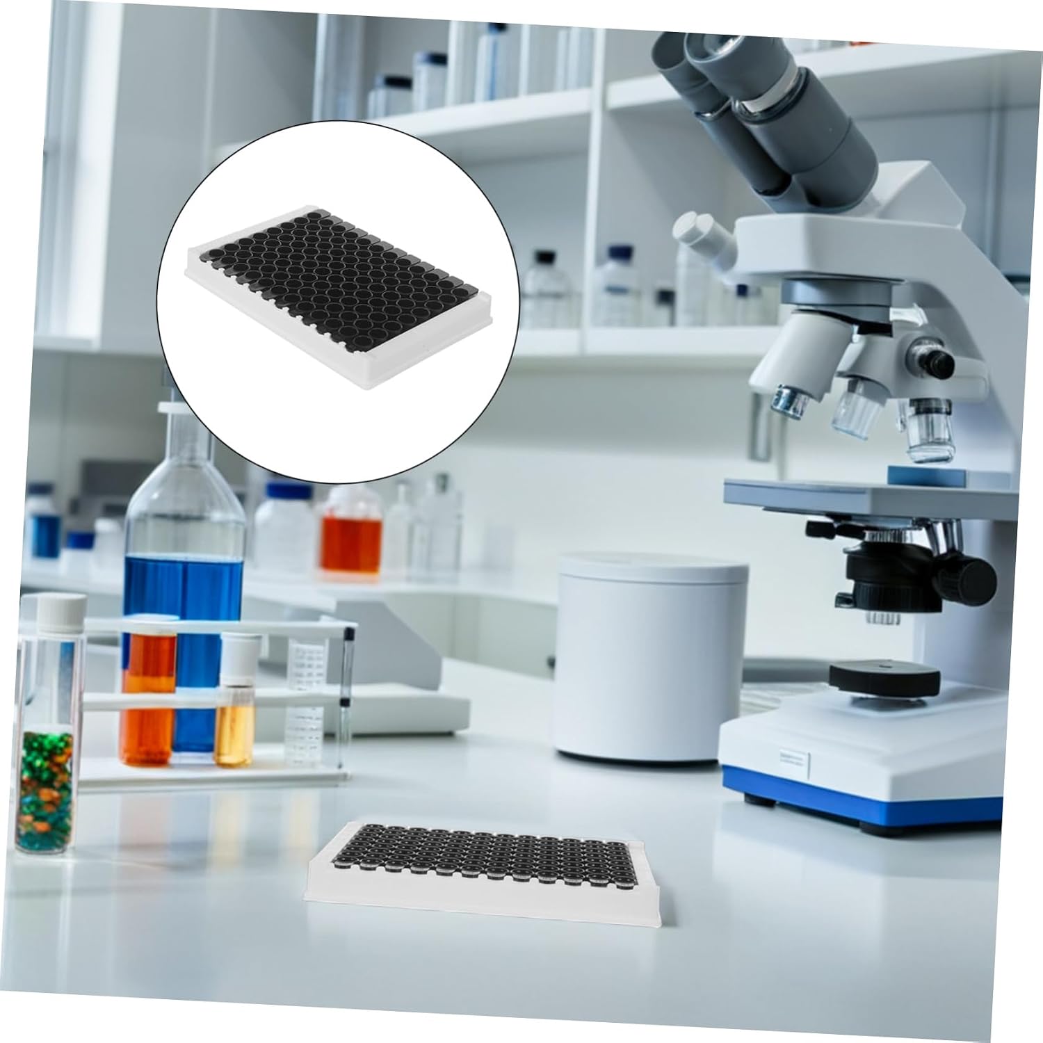 96-Well Black Frame Microplate with Black Bottom, 360μl Capacity Per Well, Plastic Elisa Plate for Tissue Culture and Precision Compatibility in Lab Equipment