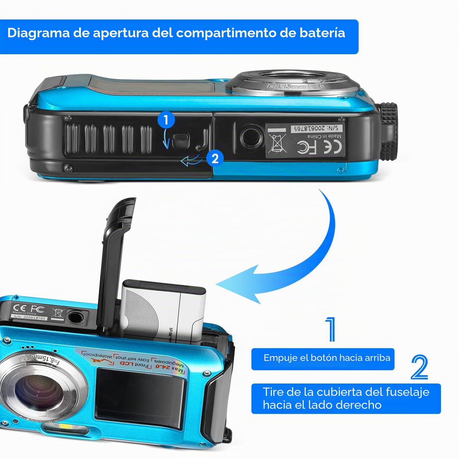 Cámara Acuatica, Aomdom FHD 2.7K 24MP Cámara Subacuática con Zoom Digital 16X, Cámara Digital a Prueba de Agua Pantallas Duales micrófono, LED y Temporizador para niños y Principiantes