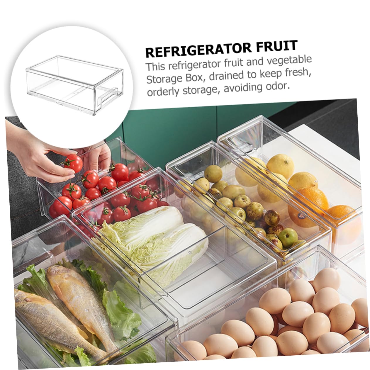 Caja Organizadora De Frigorífico Extraíble y Transparente Contenedor De Almacenamiento Cocinas y Congeladores Gran Capacidad y