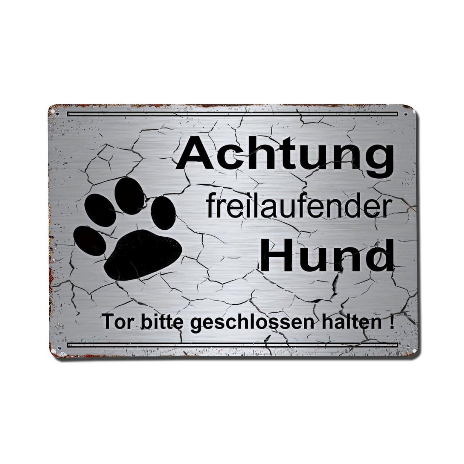 Achtung Freilaufender Hund Tor Bitte Geschlossen Halten Metal Tin Sign Plaque