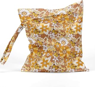 Wet Bag Waterproof Reusable Wet Dry Bag for Beach, Travel, Pool, Gym Bag for Swimsuits, Wet Clothes, Cloth Diapers, Washable Wet Bags for Baby, 70s Floral Vintage Flowers Butterfly Flower Decor