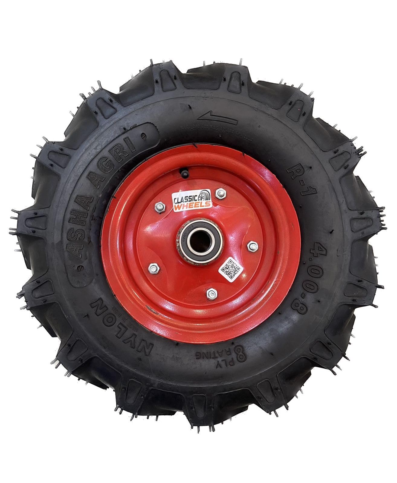 4.00-8 Tractor Trolley Wheel with Tyre | Heavy-Duty Rubber Tyre & Bearing | Strong Metal Rim | Durable Replacement Wheel for Tractor Trolley & Utility Carts-image-1