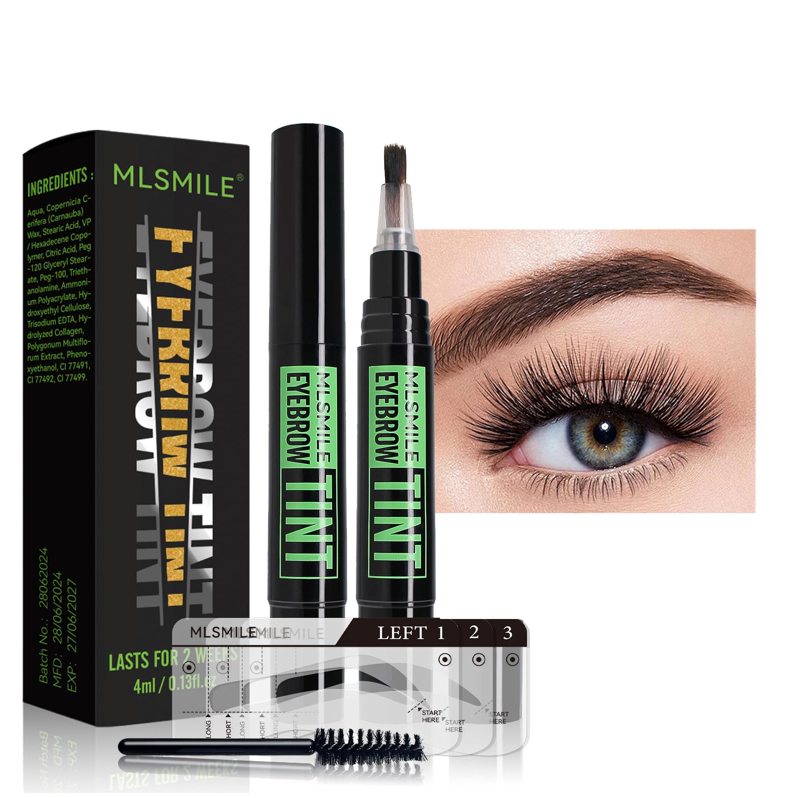 Eyebrow Tint, Eyebrow Tint Dark Brown, Dye Eye Brow Gel, Semi-Permanent 2 Weeks Lasting Brow Pencil Makeup Waterproof Paint Brow Cream with Brow Cards Brushes