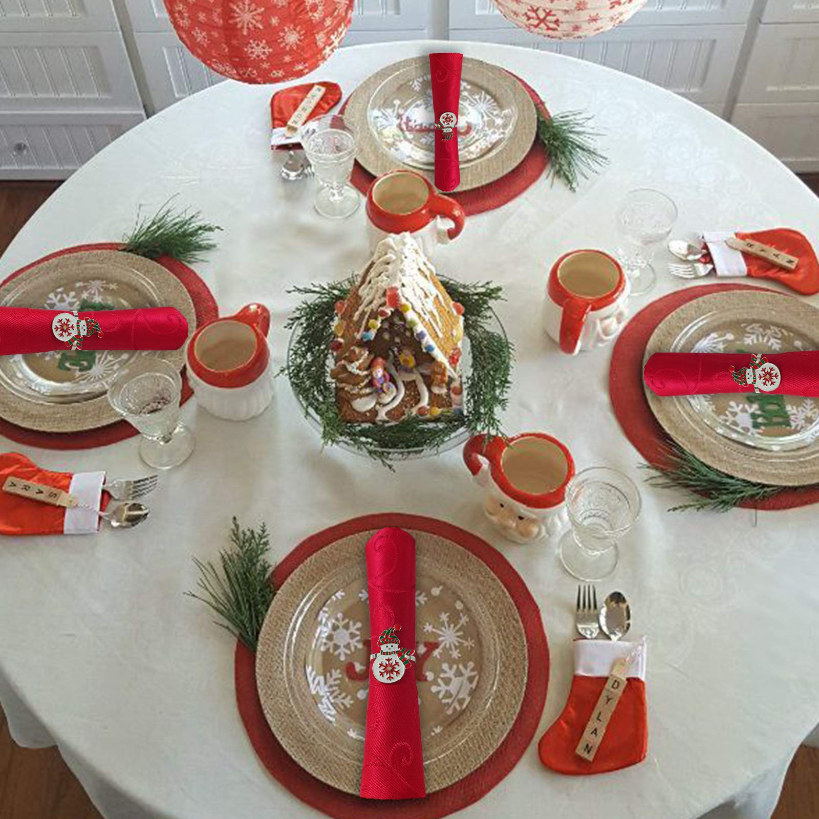 Set Of 6 Snowman Napkin Rings - Metal Christmas Table Decor, Gold Tone Napkin Holders