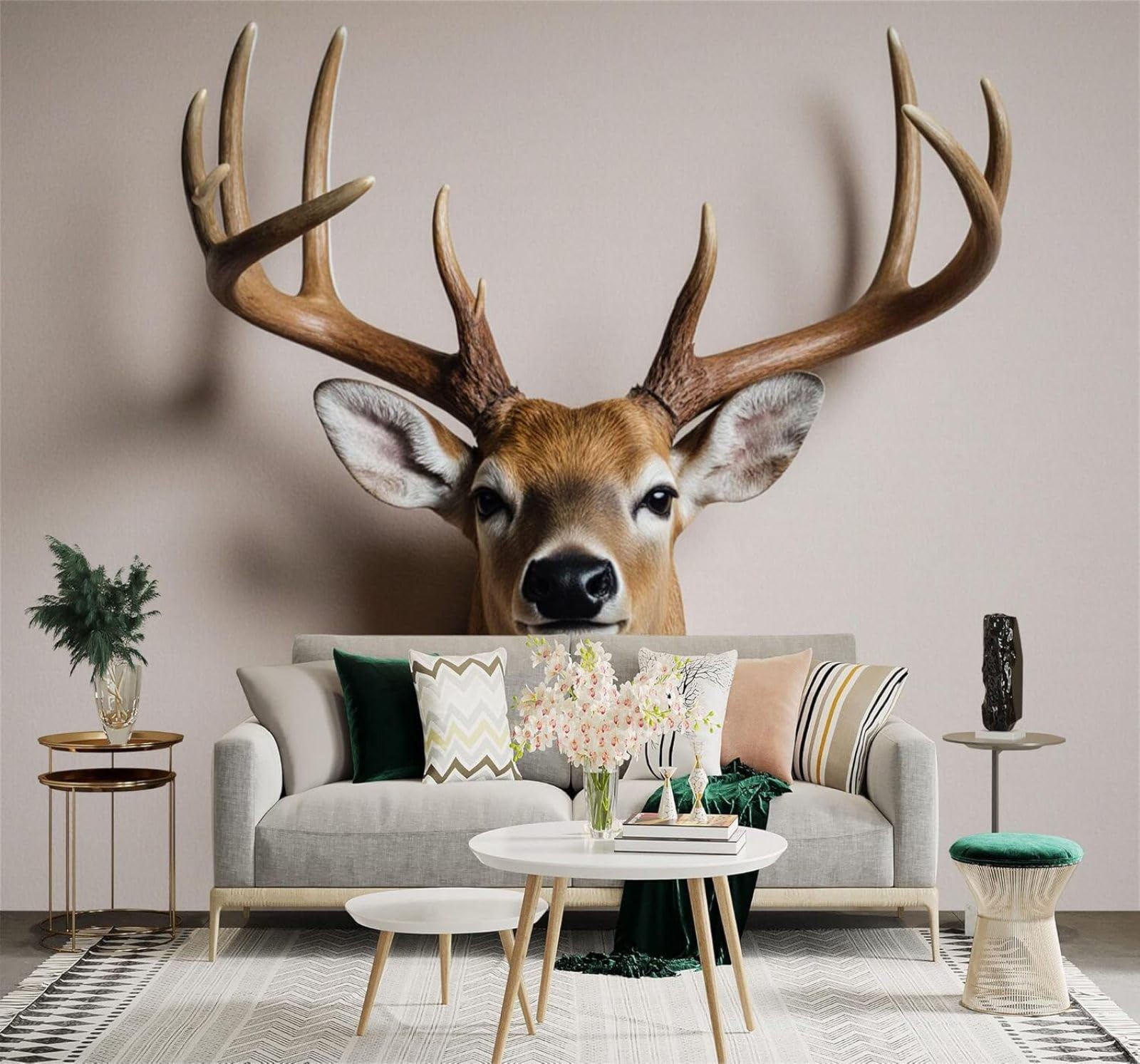 Xlming 350Cm×256Cm(B×H) Antlers Deer Head Rustic Animals Nature Forest Style 3D Wallpaper Premium Textured Silk Study Dining Living Room Bedroom Sofa Tv Wall Easy Install-350Cm×256Cm