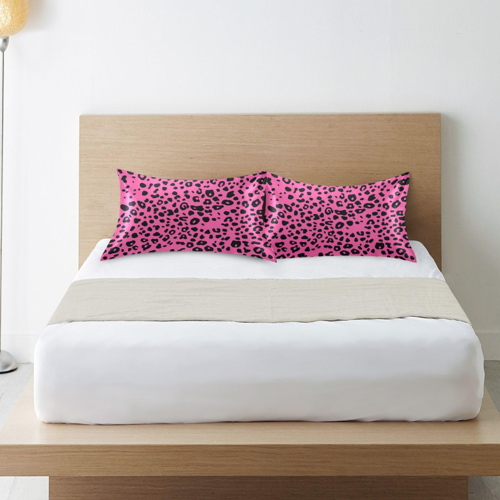 Xigua Black Leopard Satin Pillowcase - King Size 20x40 Inch, Envelope Closure, Soft & Cooling
