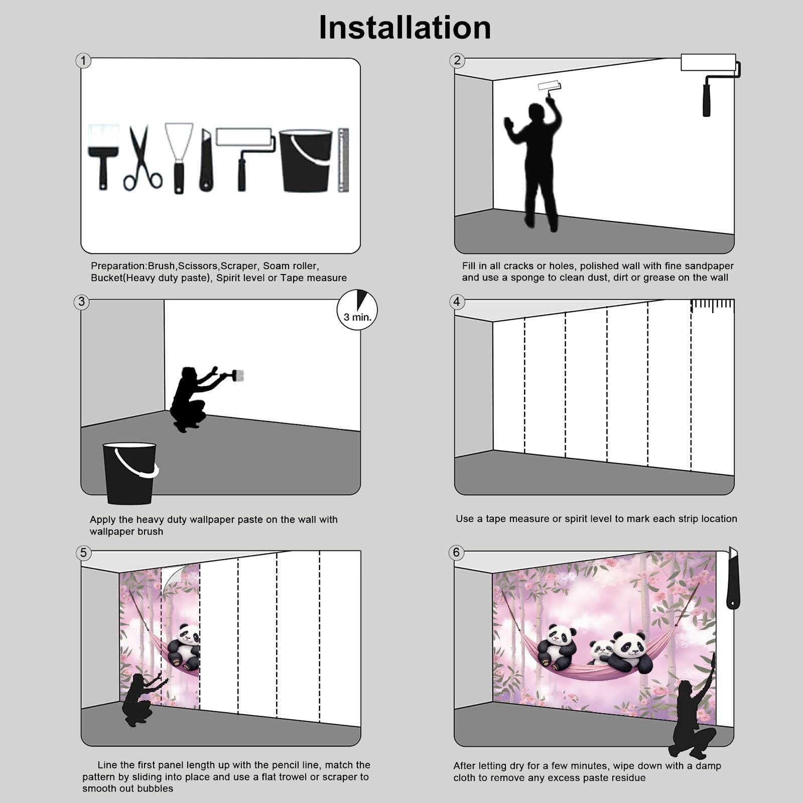 Carta da Parati no Adesiva Muro Fiori e nuvole Carta da Parati Camera da Letto Panda animale per Home DIY Decoration Wall no Adesiva rosa Muro 350x256cm
