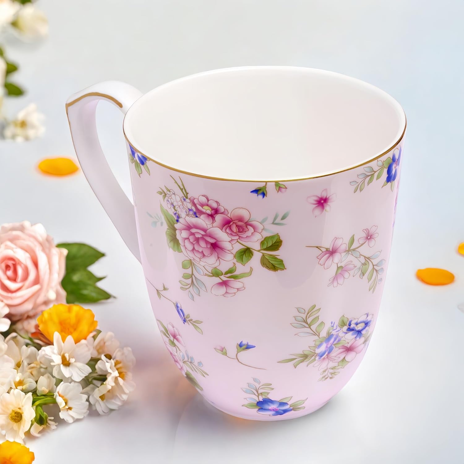 13oz Bone China Floral Mug with Gold Bone China Coffee Mugs Bone Teacup Christmas Mugs Birthday Gifts for Women Mom Friends Coworker - Image 4