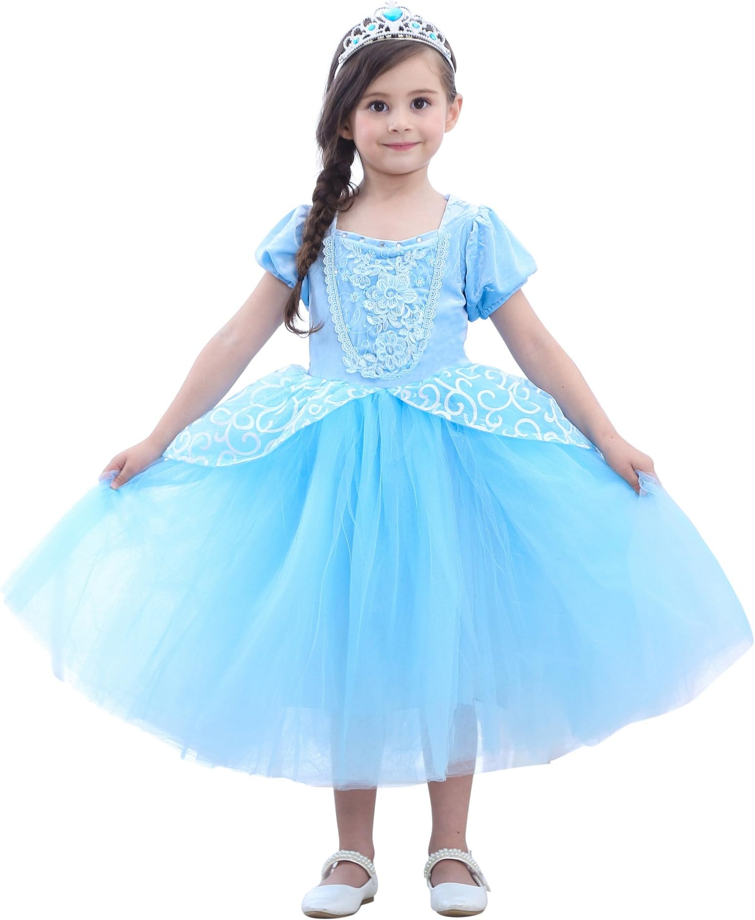 LATFZ Princess Dress Up Cinderella Costumes Kids Halloween Party Cosplay Dress for Little Girl 2-12T (1 Layer Lining + 6 Layers Tulle, 100 cm)