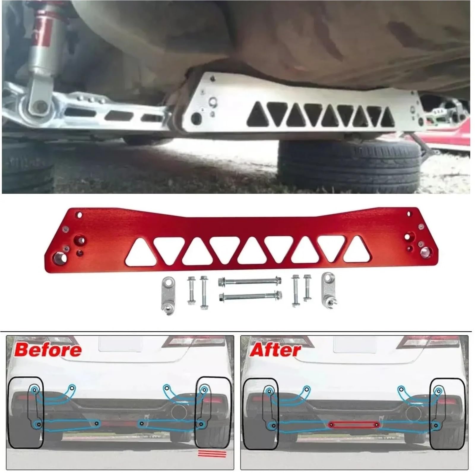 Wahacz samochodowy Wahacz sterujący Aluminiowa tylna rama pomocnicza Billet + drążek stabilizujący + dolny wahacz tylny pasujący do Honda Civic EG 92-95(Gold)
