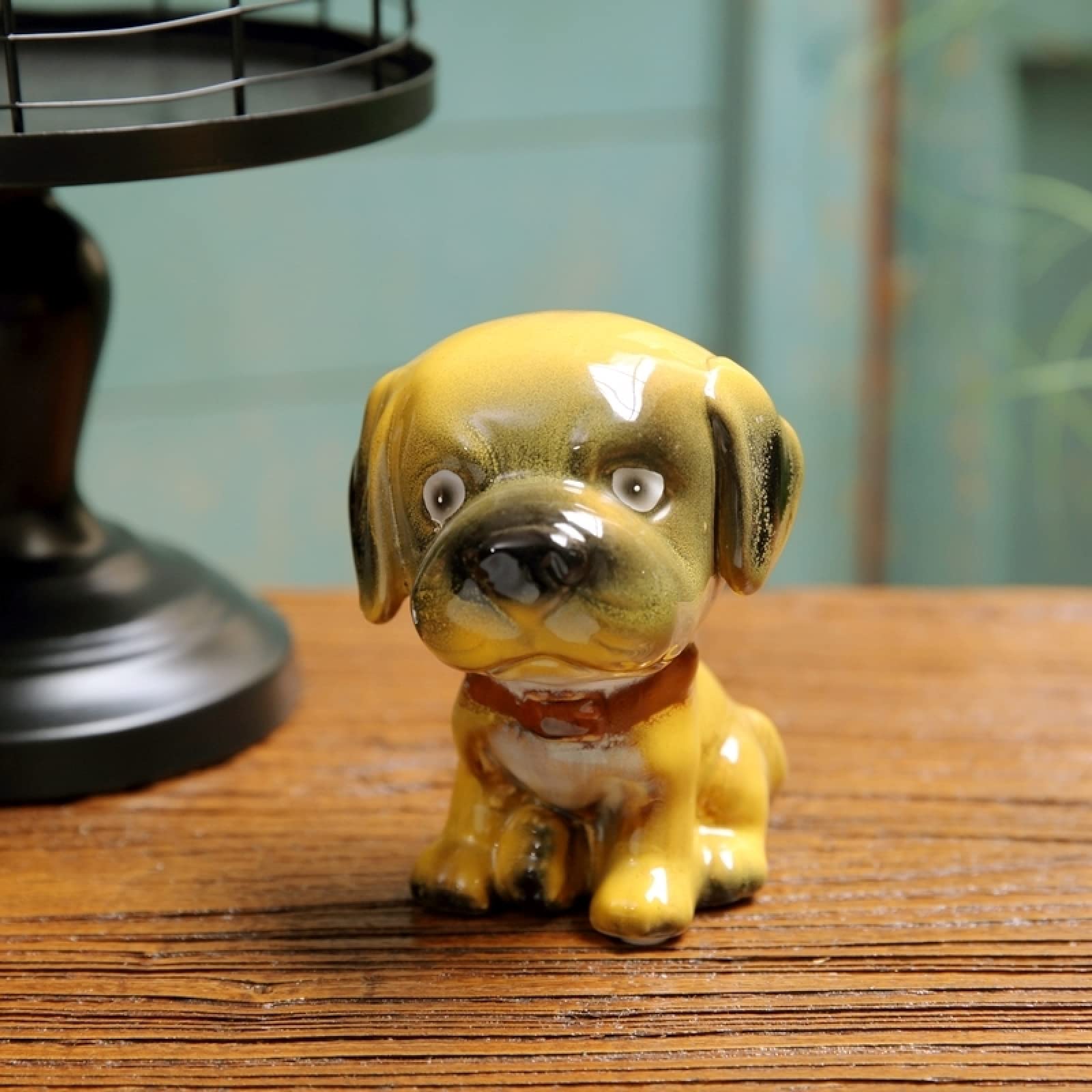 Dytartzx Yellow Handcrafted Ceramic Dog Artificial Sculpture Home Decor Arts Gift Desktop Statue Ornament