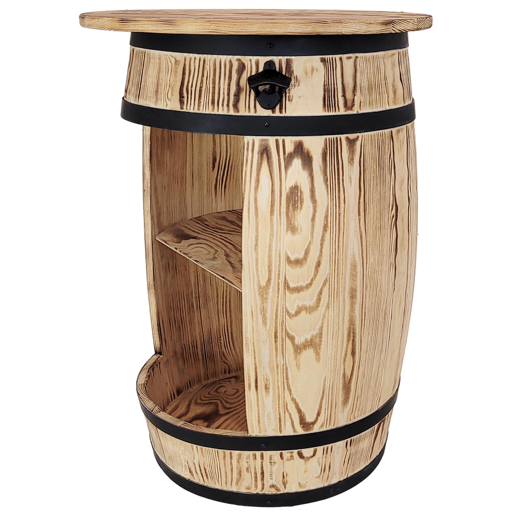 weeco Bar Tonneau en Bois - Meuble Bar avec Plateau et Ouvre-Bouteille - Étagère pour 30-40 Bouteilles - Style Rustique et Vintage - 80x50 cm