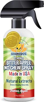 Bodhi Dog Bitter Apple No Chew Spray - Natural Training Aid for Dogs & Puppies - Discourages Pet from Chewing and Biting on Furniture, Shoes, Plants & More - Safe, Humane, Made in USA 17 Fl Oz