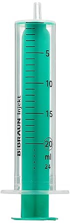 Braun Petzold - Spritze 20mL für Einmalinjektionen mit Luer-Ansatz - Einwegspritze mit grüner Kolbenstange & Graduierung in ml zur exakten Dosierung - Einmalspritzen aus Polypropylen (100er Pack)