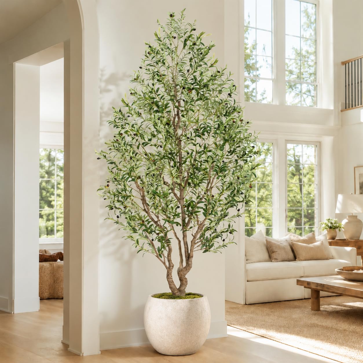 Keeplush Künstlicher Olivenbaum 274cm,kunstpflanze groß,Mit 2006 realistischen Blättern und 157 Oliven-Üppiger Kunstpflanze für die Dekoration von Innen- und Außenbereichen, Büro und Wohnzimmer