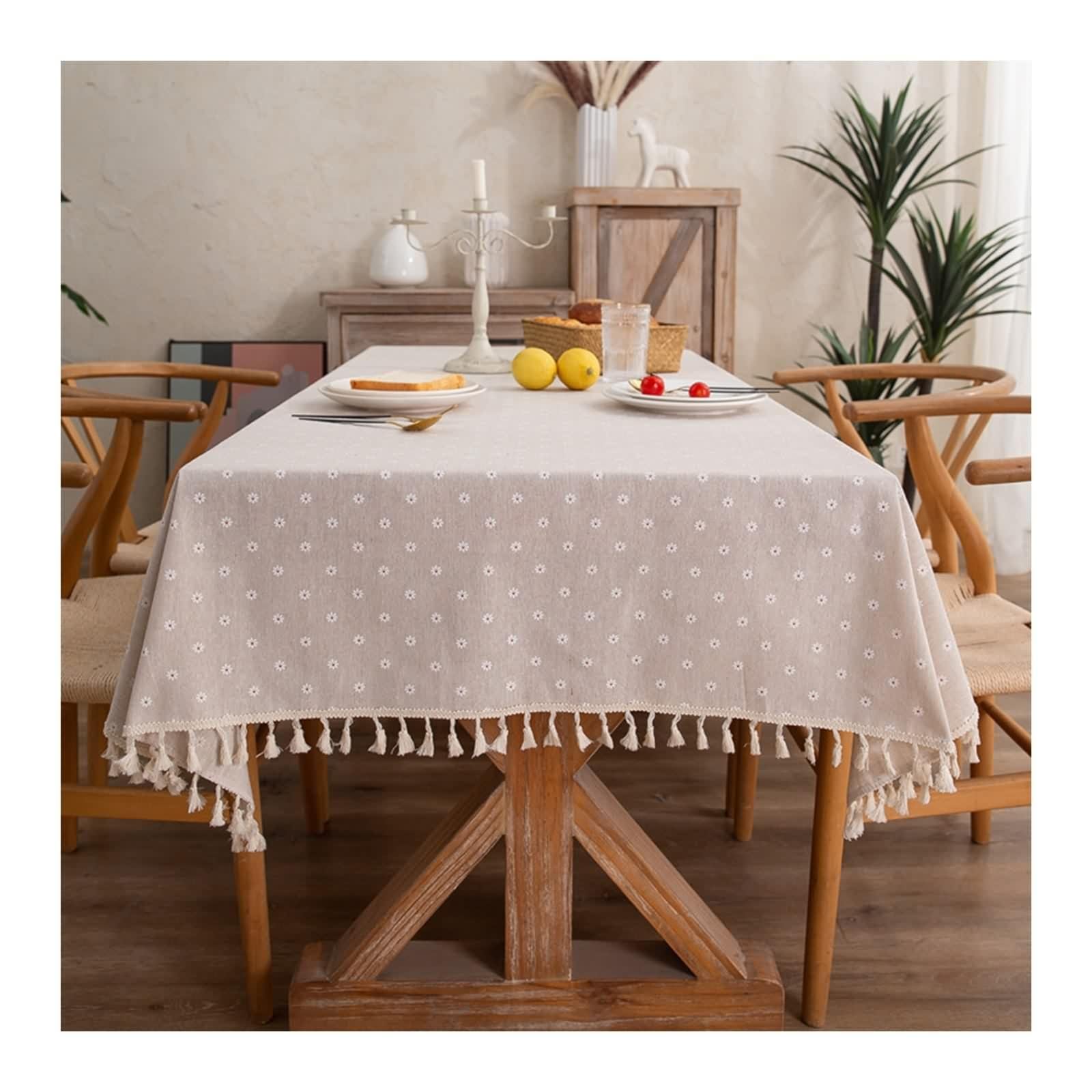Tovaglia Tavolo Rettangolare Bianca, Tovaglia Tavolo Sagra Cotone Poliestere Fiore con Nappa Copritavolo 140X200CM per Compleanno Festa Matrimonio