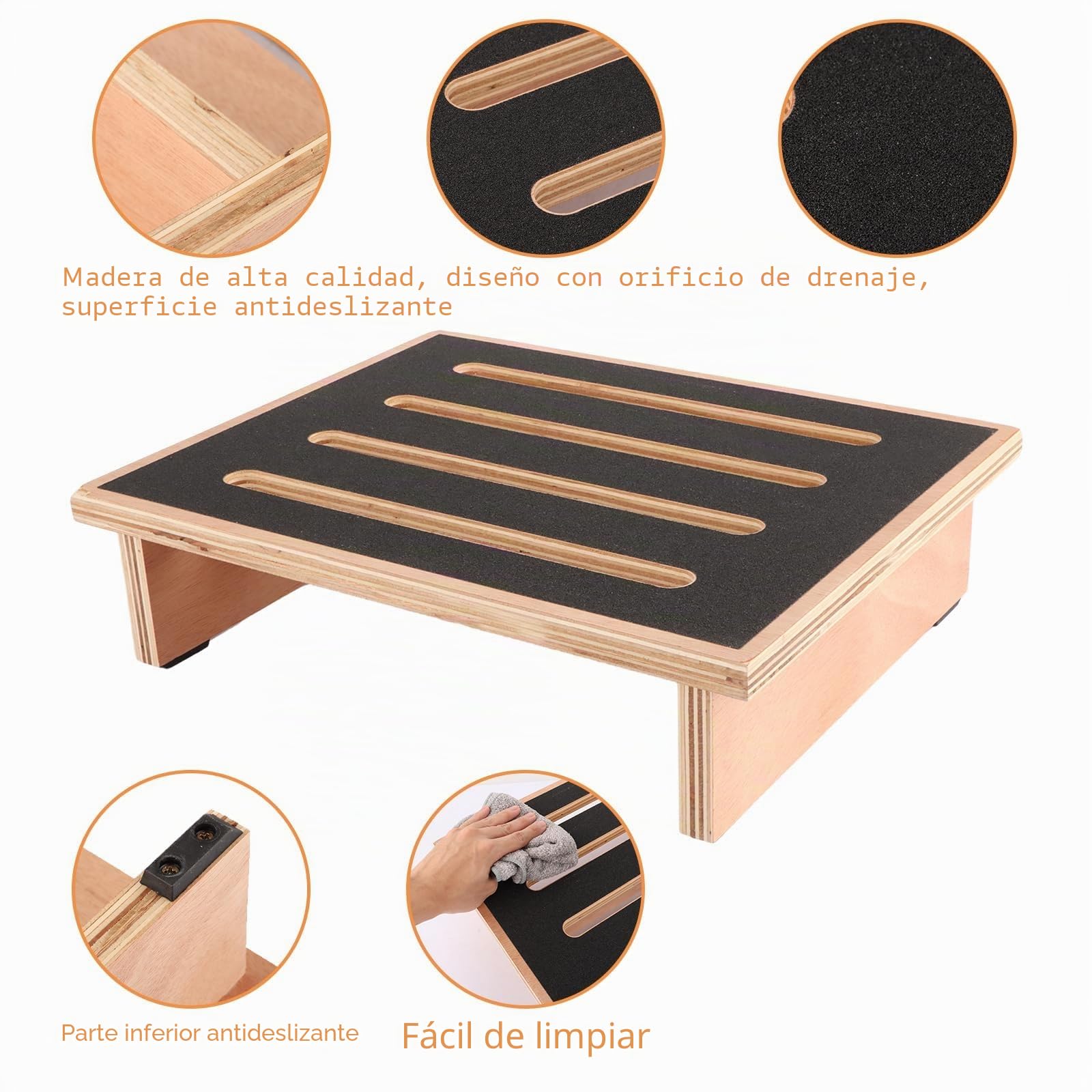 YAYODS Taburete de Paso de Madera (40x32x10,5cm), Escalón para Adultos y Ancianos Soporta hasta 200kg, Peldaño con Superficie de Goma Antideslizante para Cocina, Baño y Acceso al Coche